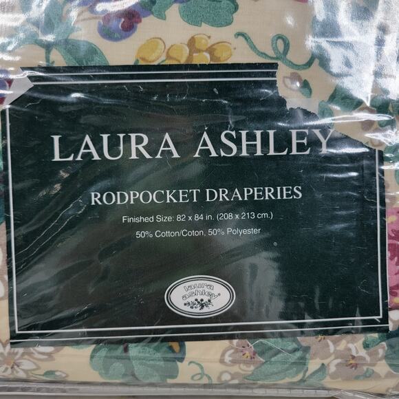 Vintage Laura Ashley Rubens Floral Rod Pocket Drapes 82x84 Set of 2 Panels NEW - Picture 7 of 15